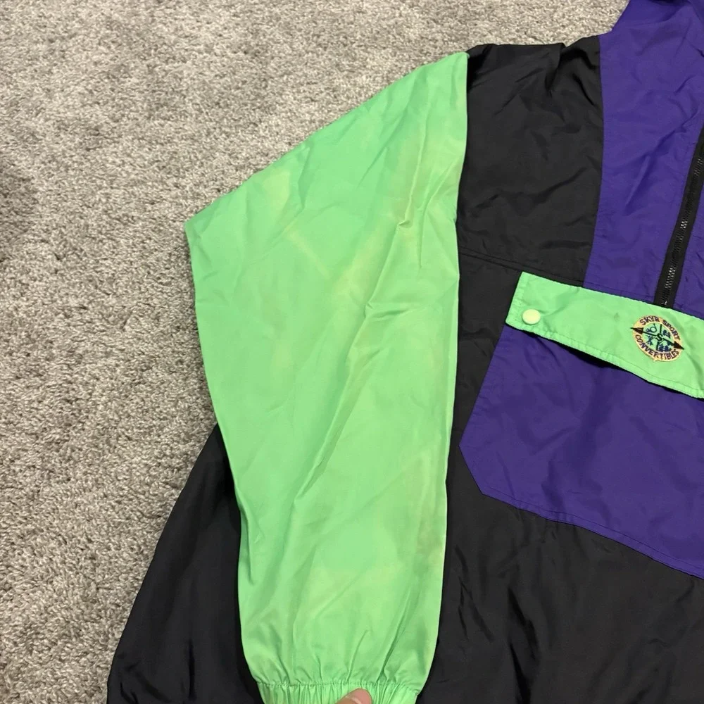 Vintage Skyr Jacket Mens XL Black Purple Green Anorak Color Windbreaker Outdoor